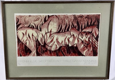 Lot 239 - Tom Phillips RA (1937-2022) limited edition silkscreen print - 'Brunhilde Siegfried Act Three Das Ist Keinmann', signed, 122/275, 53cm x 34cm in glazed frame (68cm x 51cm overall)