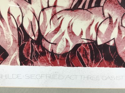 Lot 37 - Tom Phillips RA (1937-2022) limited edition silkscreen print - 'Brunhilde Siegfried Act Three Das Ist Keinmann', signed, 122/275, 53cm x 34cm in glazed frame (68cm x 51cm overall)