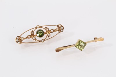 Lot 420 - Group of seven Victorian and Edwardian gold gem set and seed pearl bar brooches