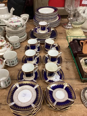 Lot 35 - Spode Copelands China blue, white and gold teaset, together with similar plates by Aynsley