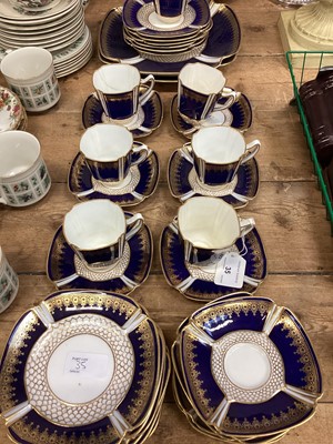 Lot 35 - Spode Copelands China blue, white and gold teaset, together with similar plates by Aynsley