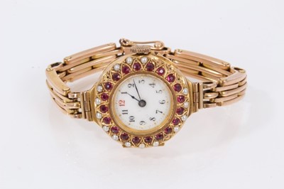 Lot 589 - Early 20th century ladies' 15ct gold wristwatch with white enamel dial with  Roman numerals and blued steel hands