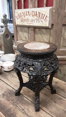 Lot 1000 - Chinese carved hardwood jardiniere stand with marble top