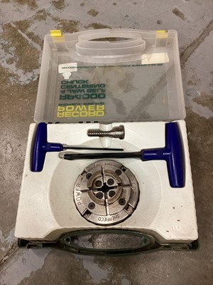 Lot 45 - Selection of tools including Record Power 4 jaw self centering chuck