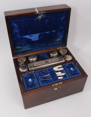 Lot 861 - Victorian rosewood toiletry box with original fitted interior with mother of pearl and silver plated fittings