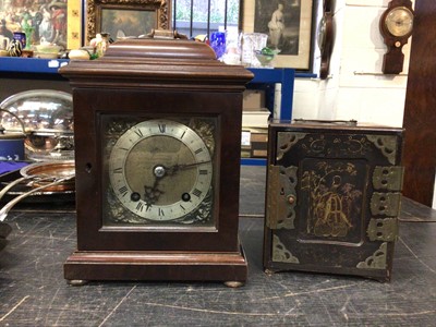 Lot 141 - George III style bracket clock with English made 'Empire' striking movement in walnut case together with an early 20th century Japanese lacquered miniature table cabinet (2)
