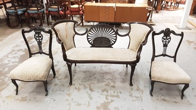 Lot 1007 - Edwardian salon suite comprising sofa, pair of nursing chairs, elbow chair, together with another similar nursing chair (5)