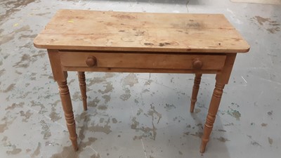 Lot 1008 - Victorian pine side table with single drawer on turned legs, 91cm wide, 43cm deep, 73cm high