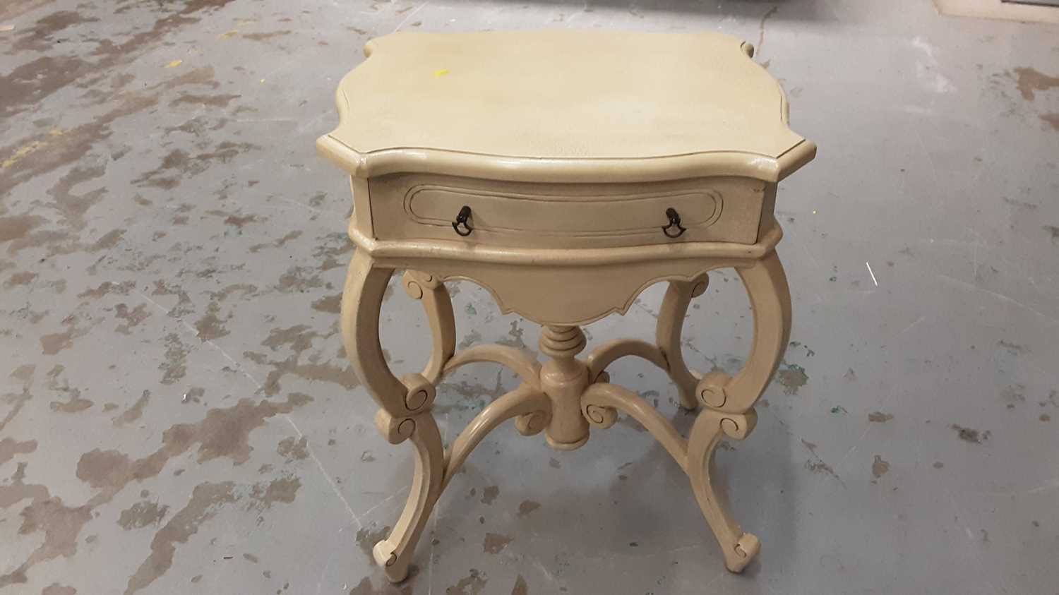 Lot 1010 - Contemporary cream side table with shaped top and single drawer on cabriole legs, 60cm wide, 48cm deep, 78cm high