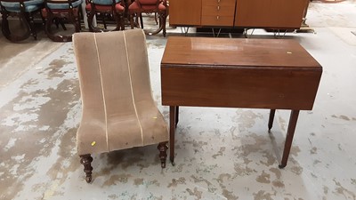 Lot 1011 - Victorian mahogany Pembroke table with end drawer on square taper legs, together with a Victorian nursing chair (2)