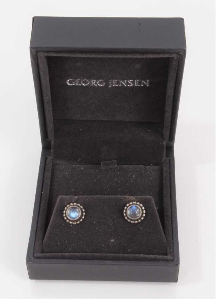 Lot 876 - Georg Jensen pair of silver and moonstone stud earrings, boxed