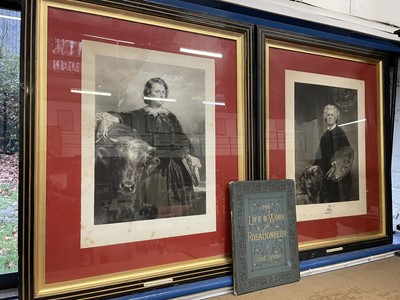 Lot 102 - Late Victorian black and white engraved portrait of Rosa Bonheur 1894, signed by Bonheur, Consuela Fould and another, published 1896, together with another engraved portrait of Bonheur, in original...