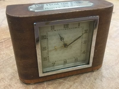 Lot 478 - Unusual 1930's Art Deco Desk clock with applied plaque to top 'Ivy from the Club, Monte Carlo