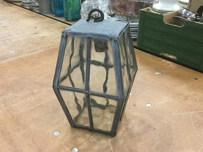 Lot 475 - Early 20th century leaded glass hanging hall lantern