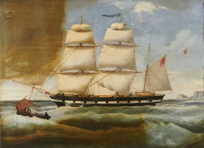 Lot 1187 - Ernest Poulson (act.1836-1865) oil on canvas, The Barque Roehampton at sea, signed, 56cm x 76cm, unframed