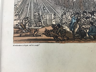 Lot 26 - Pugin and Rowlandson, three etching and aquatints - Bartholomew Fair, King's Mews and Queen's Palace, unframed (3)