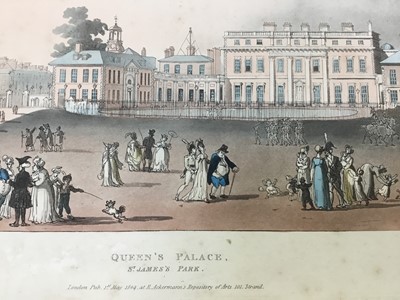 Lot 26 - Pugin and Rowlandson, three etching and aquatints - Bartholomew Fair, King's Mews and Queen's Palace, unframed (3)
