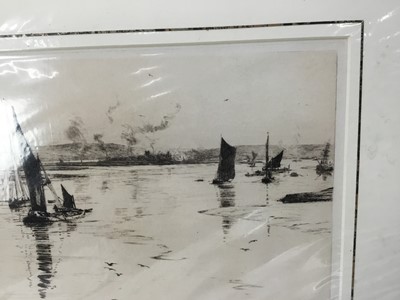 Lot 22 - Two William Lionel Wyllie (1851-1931) etchings, one signed, 22cm x 33cm and 18cm x 39cm, mounted