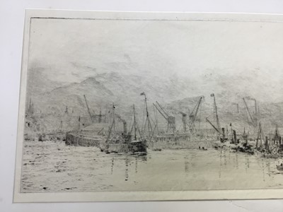 Lot 22 - Two William Lionel Wyllie (1851-1931) etchings, one signed, 22cm x 33cm and 18cm x 39cm, mounted