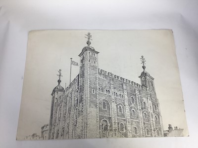 Lot 24 - 20th century English School, pencil - Tower of London, and two further London scenes by the same hand