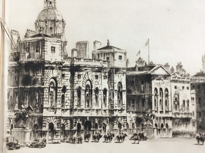 Lot 33 - Frederick A Farrell (1882-1935) signed etching, Horseguards, 27cm x 37cm together with another etching of Westminster Palace, 23cm x 30cm, both unframed (2)