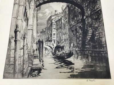 Lot 5 - William Monk (1863-1937) three etchings - Bridge of Sighs, Venice, and two further etchings by the same hand