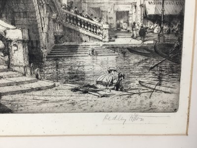 Lot 19 - Hedley Fitton (1859-1929) signed etching - Rialto, Venice, mounted, 62cm x 52cm overall