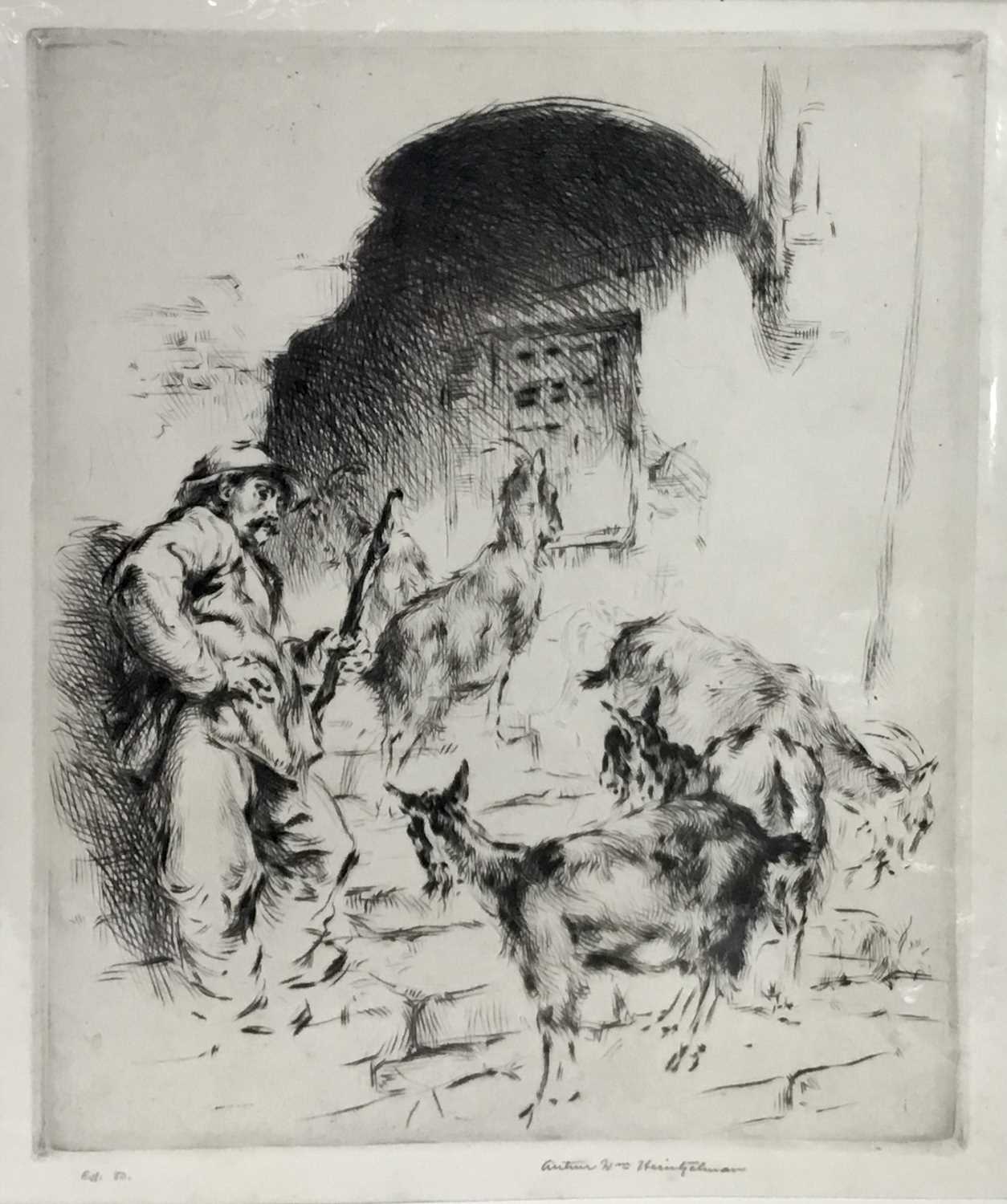 Lot 12 - Arthur William Heintzelman (1891-1965) three signed etchings, The Goatherd, Prelude and Chanteur Populair, mounted, 56cm x 41cm overall