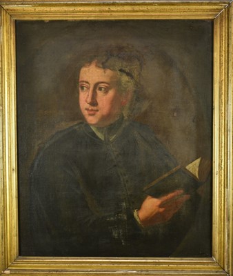 Lot 1128 - English School late 18th Century, oil on canvas, a scholar holding a book, in gilt frame.  
75 x 62cm.