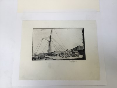 Lot 36 - George Soper (1870-1942), signed etching, dock scene, 14.5cm x 21cm, together with another unsigned 23.5cm x 29.5cm (2)