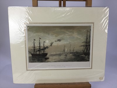 Lot 7 - Four various marine prints, Harold Wyllie 'The Hulk Implaceable' 1800, signed, 24cm x 48cm, G. Hunt after J. Moore 'The Conflagration of Dalla on the Rangoon River', pub London1826