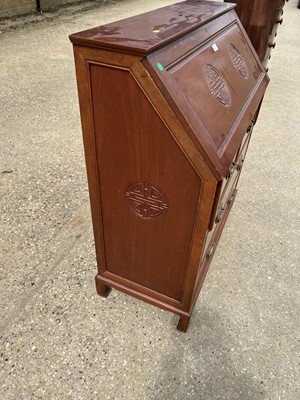 Lot 67 - Oriental hardwood bureau with fitted interior, two short and two long drawers below, 91cm wide, 42cm deep, 93.5cm high