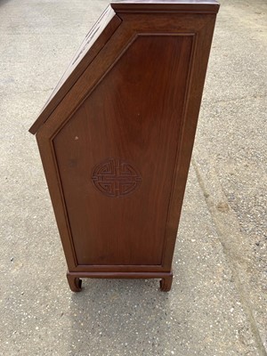 Lot 67 - Oriental hardwood bureau with fitted interior, two short and two long drawers below, 91cm wide, 42cm deep, 93.5cm high