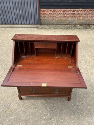 Lot 67 - Oriental hardwood bureau with fitted interior, two short and two long drawers below, 91cm wide, 42cm deep, 93.5cm high