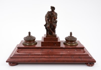 Lot 803 - Classical revival bronze and sienna marble ink stand