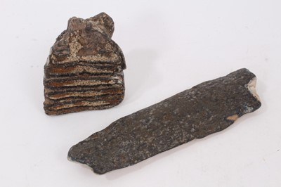 Lot 712 - A mammoth tooth and a section of mammoth tusk