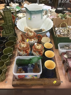 Lot 395 - Butterfly wing tray, Victorian corkscrew, Japanese Katani teaset and other ceramics and sundries.