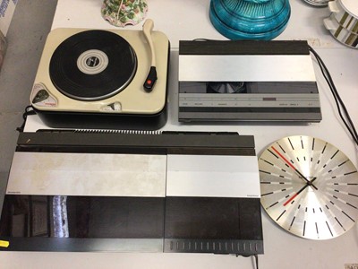 Lot 311 - Bang & Olufsen Beocenter 4000 tape player, Beogram CD3300 and Beotime wall clock, together with Goldring Lenco record player