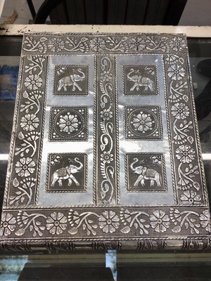 Lot 818 - Silvered Indian jewellery box containing necklaces, bracelets, various earrings and other costume jewellery