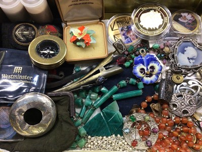 Lot 870 - Box of costume jewellery, silver, coins and bijouterie