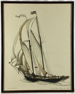 Lot 169 - James Archibald Mitchell: a limited edition coloured lithograph print ‘Schooner Gen.Banning Mendocino 1883 177 Tons’, framed and glazed