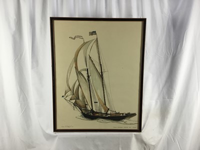 Lot 169 - James Archibald Mitchell: a limited edition coloured lithograph print ‘Schooner Gen.Banning Mendocino 1883 177 Tons’, framed and glazed