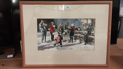 Lot 708 - Marilyn Allis: musical band, watercolour, framed and glazed