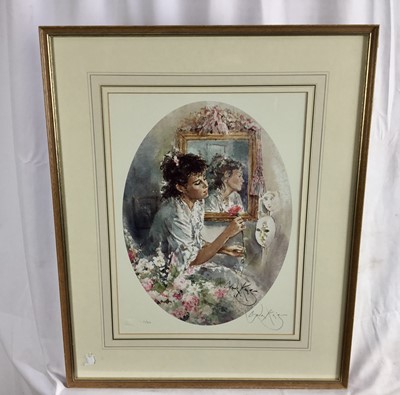 Lot 136 - Gordon King (b. 1939) limited edition signed print, woman with rose, 48 x 30cm, framed and glazed