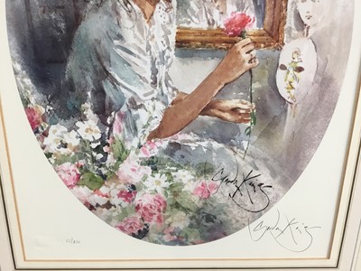 Lot 184 - Gordon King (b. 1939) limited edition signed print, woman with rose, 48 x 30cm, framed and glazed
