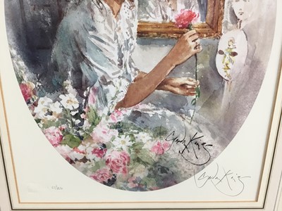 Lot 136 - Gordon King (b. 1939) limited edition signed print, woman with rose, 48 x 30cm, framed and glazed