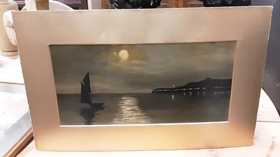 Lot 712 - Late 19th century oil on canvas on board, moonlight schooner, signed F.H.M