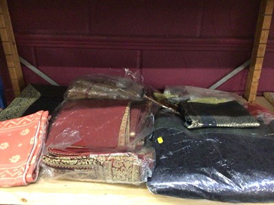 Lot 691 - Indian fabrics, cushion covers, throws, pair of curtains, Laura Ashley Boxed Nottingham Lace, and two bolsters