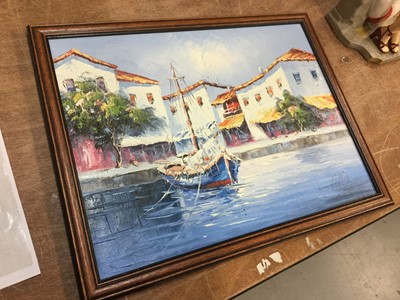 Lot 430 - Billis: Mediterranean harbour scene, oil on canvas on board, framed