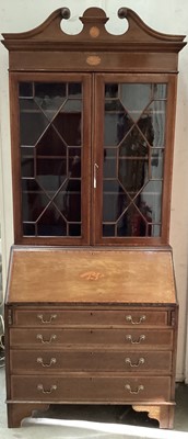 Lot 1016 - Edwardian mahogany and satinwood inlaid bureau bookcase